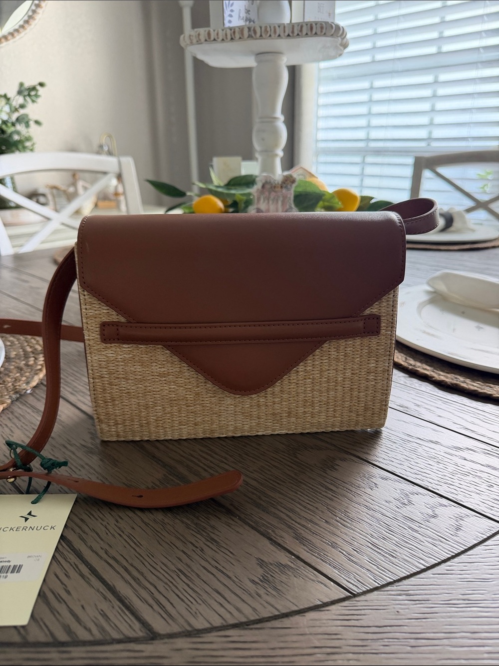 Tuckernuck Tan Woven Crossbody with Brown Leather Flap - Picture 2 of 7